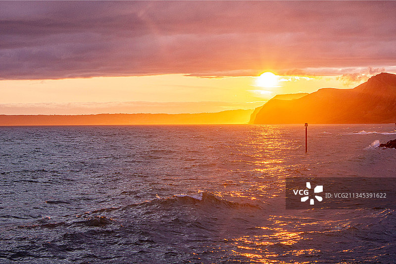 英国西湾日落海景图片素材