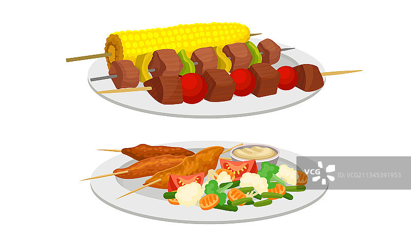 烤虾肉串拼盘图片素材