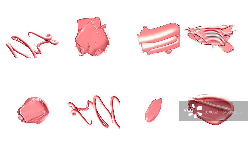 白色背景上涂抹的珊瑚色化妆品图片素材