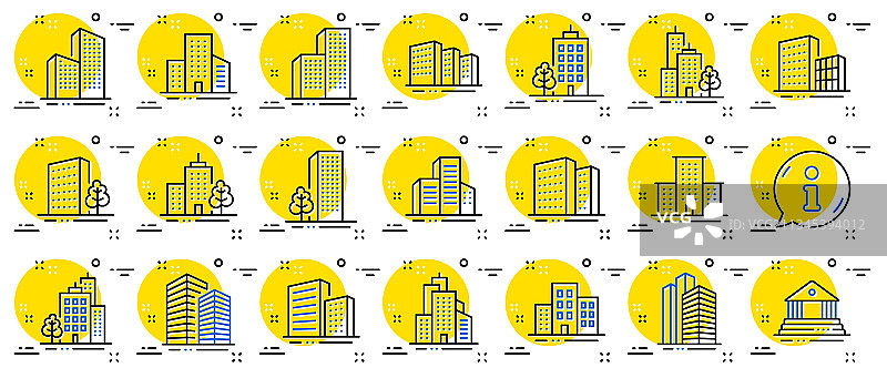 建筑物线条图标：银行、酒店、法院图片素材
