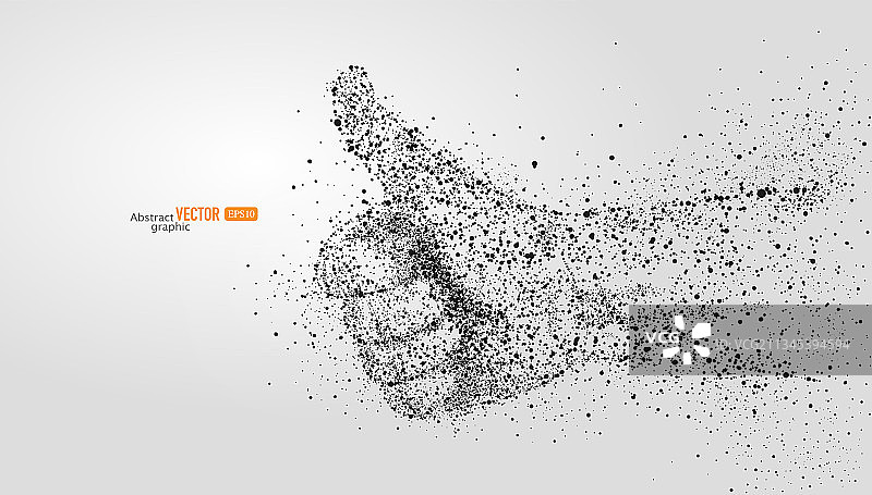 灰色背景上粒子点组合的赞同手势图，抽象矢量手绘商务背景图片素材