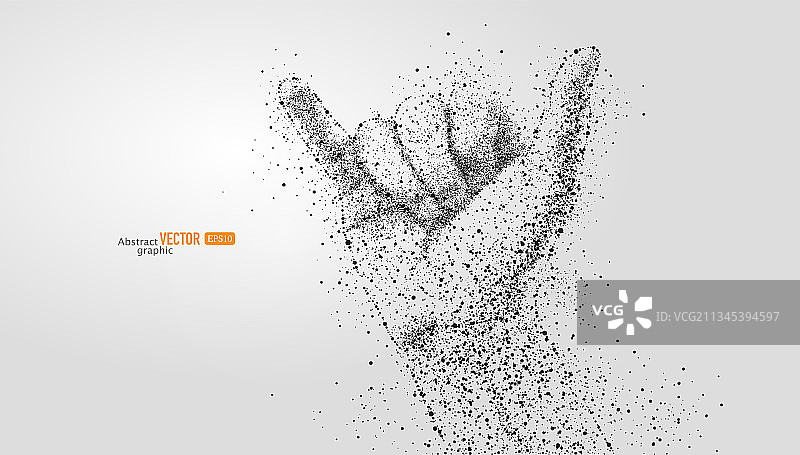灰色背景上粒子点组合的赞同手势图，抽象矢量手绘商务背景图片素材