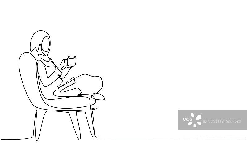 放松的下午茶时光一笔画图片素材