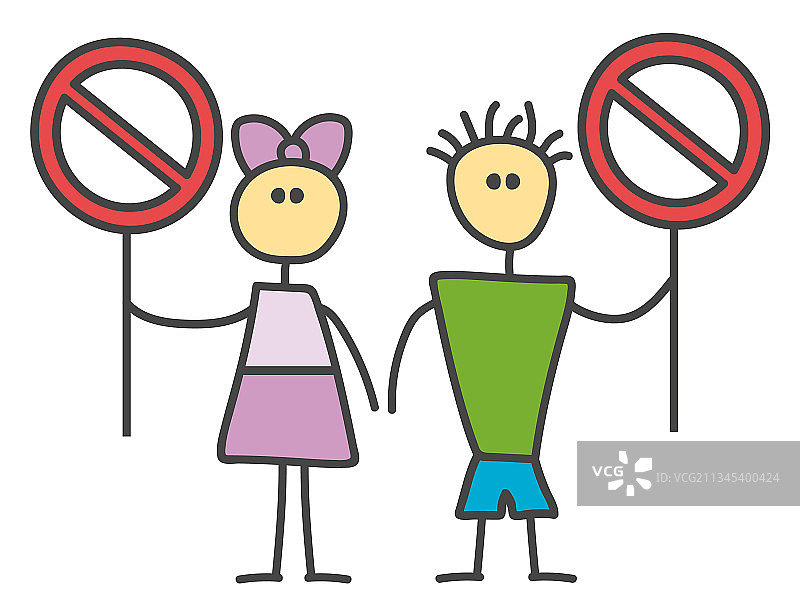 有趣的火柴人拿着停止标志图片素材