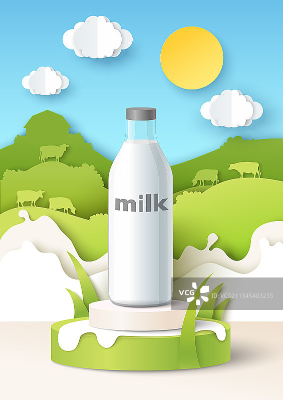 领奖台纸艺风格牛奶瓶模型图片素材