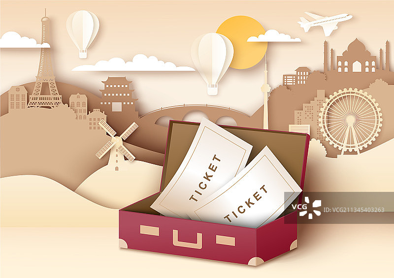 手提箱里的机票和纸飞机图片素材