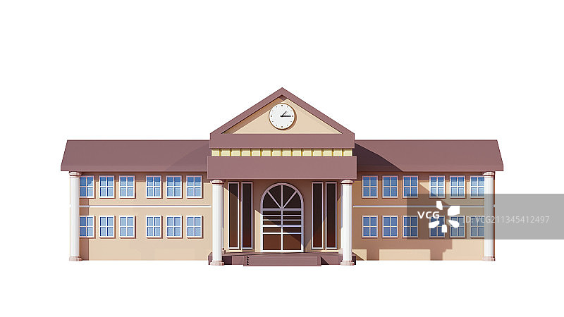 3D卡通风格开学季学校教学楼图书馆插画元素图片素材