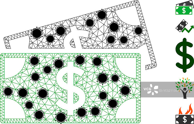 美元纸币线框网格图标图片素材