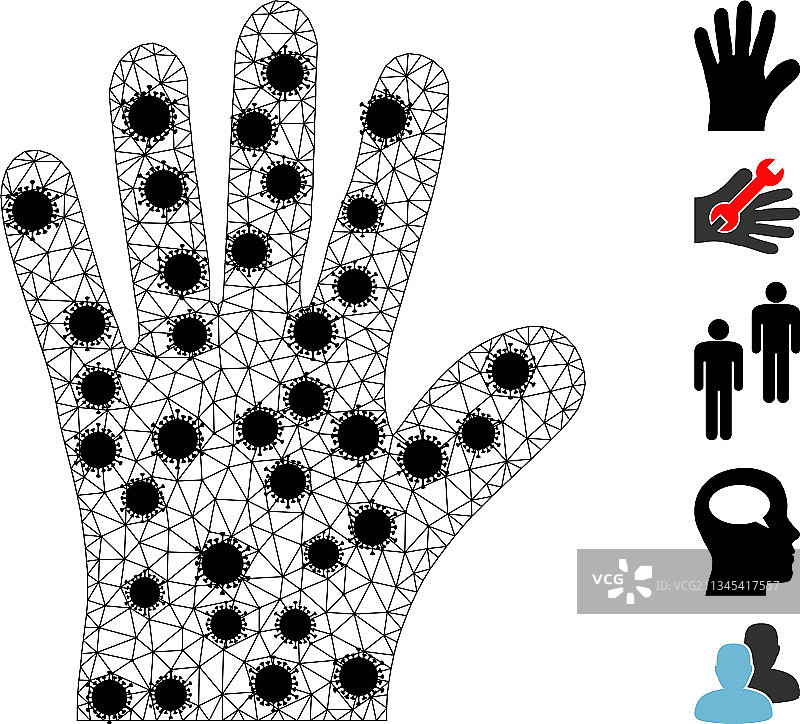手掌骨骼网格图与病原体图片素材