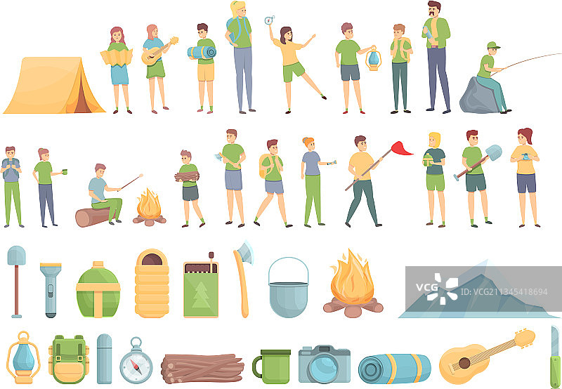 带孩子露营旅行图标卡通图片素材