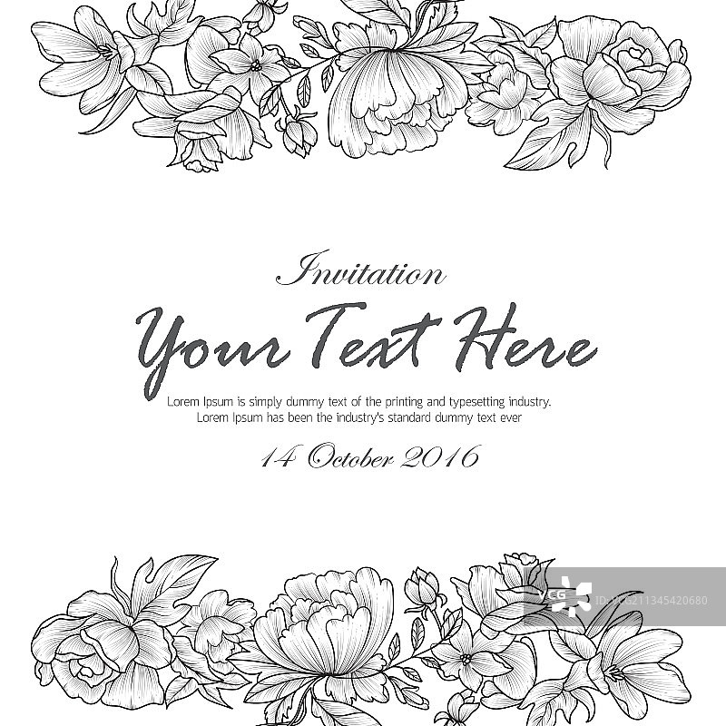 手绘黑白花卉邀请卡图片素材