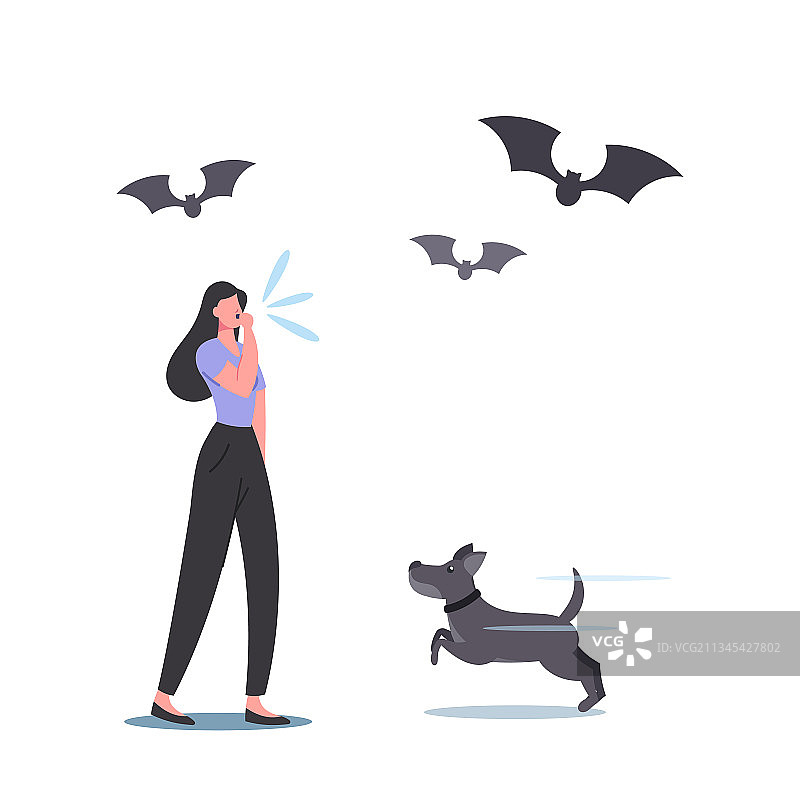 在户外吹口哨呼唤狗的女性角色图片素材