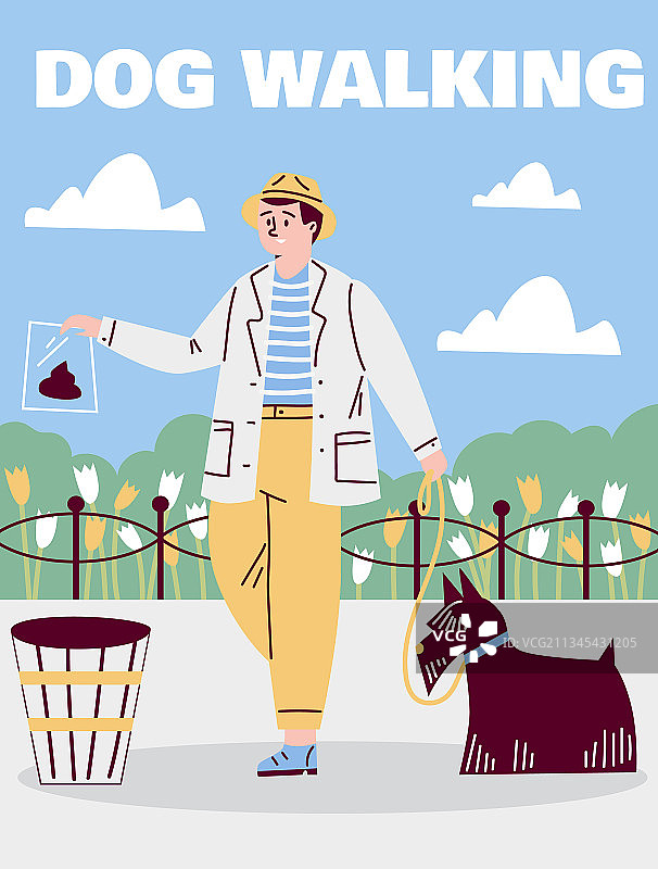 清理宠物粪便的男人图片素材