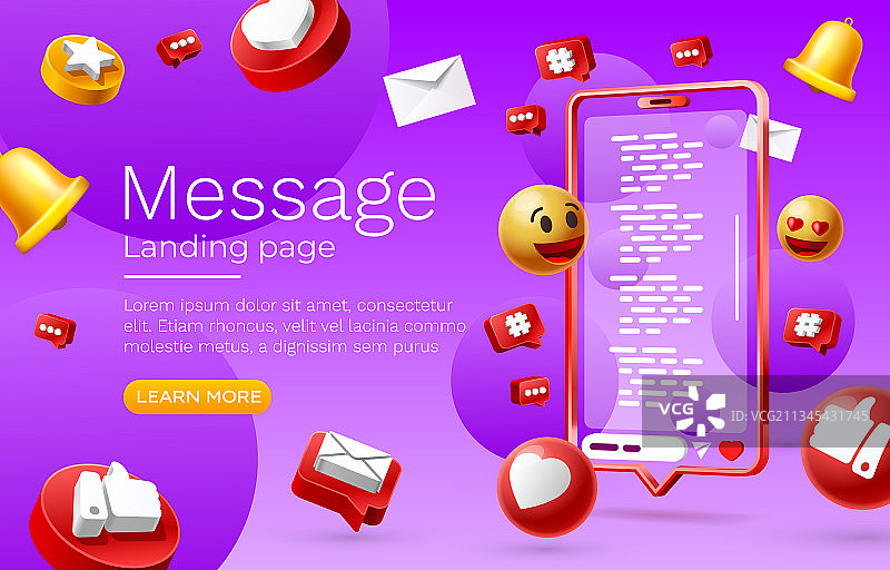 带有多个图标的聊天消息，用于沟通图片素材