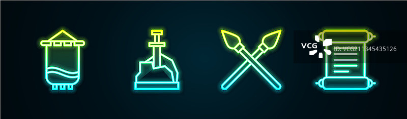 中世纪旗帜、石中剑线条设计图片素材