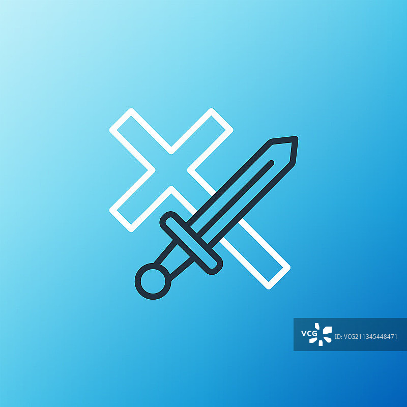 蓝色背景上的十字军线条图标图片素材