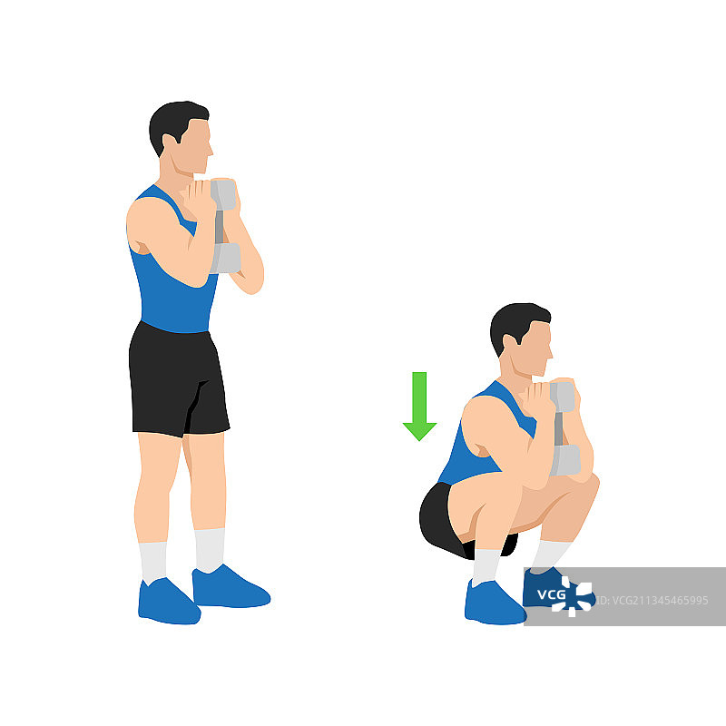做高脚杯深蹲练习的女人（扁平风格）图片素材
