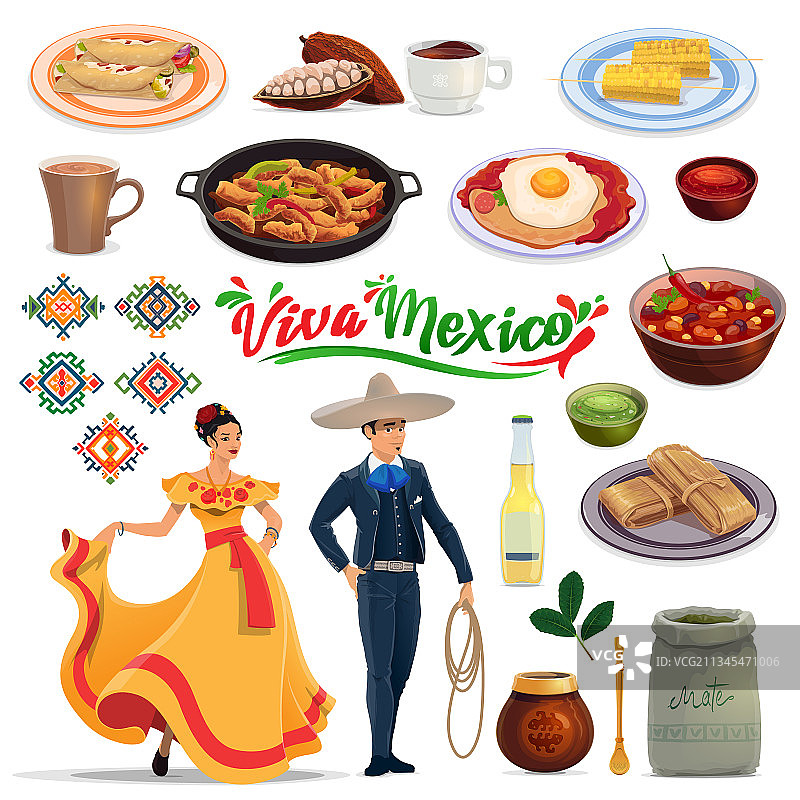 墨西哥食物装饰品和狂欢节服装图片素材