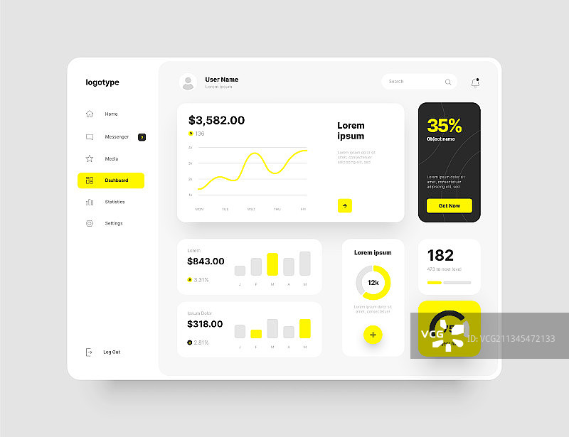 线框屏幕仪表板UI和UX工具包设计图片素材