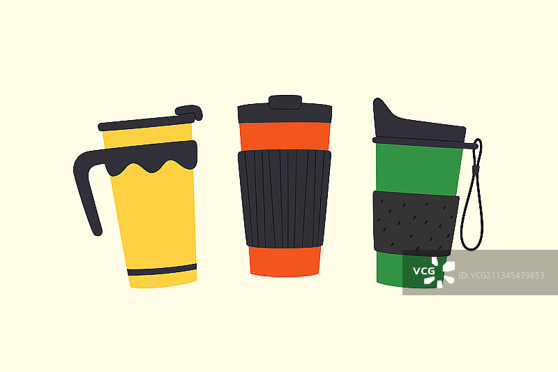 带盖可重复使用杯子套装图片素材