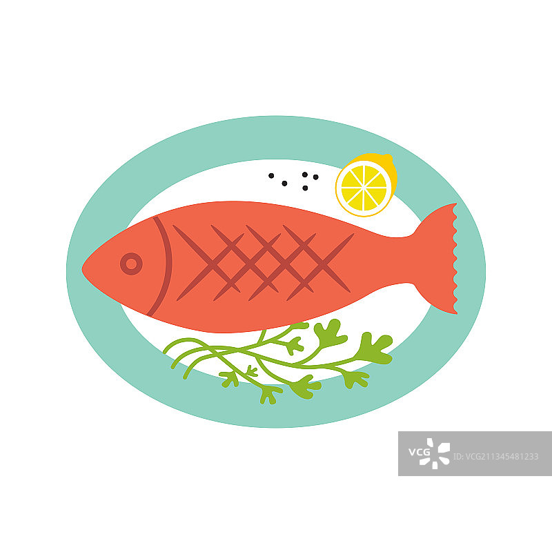 椭圆形盘中的烤炸整鱼图片素材