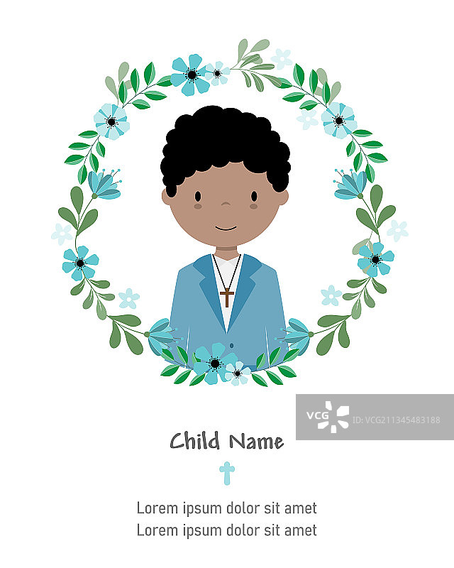 我的第一次圣餐卡男孩鲜花框架内图片素材