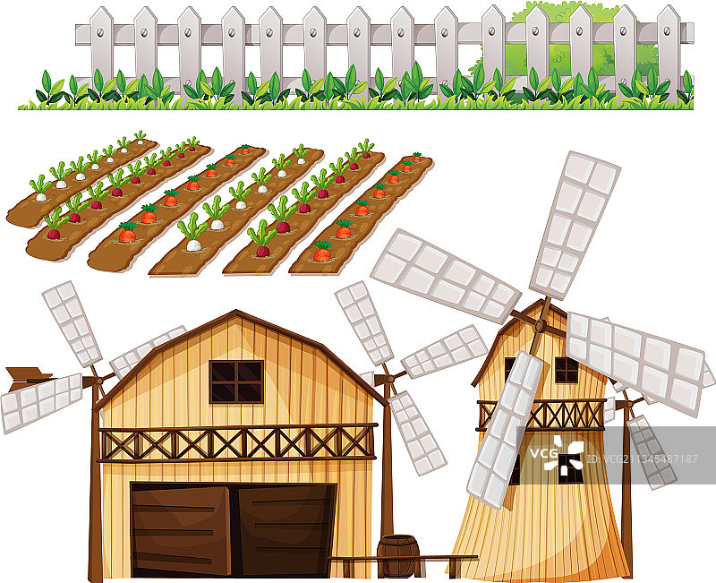 农场元素集合（白色背景）图片素材