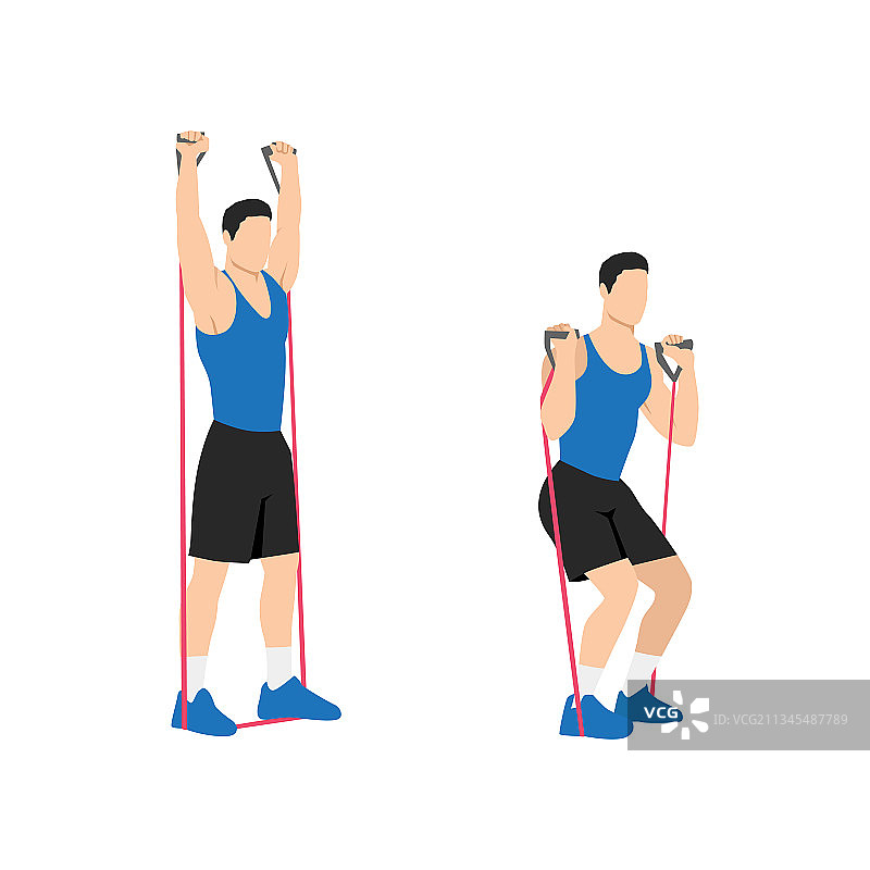 阻力带深蹲和过头推举运动图片素材