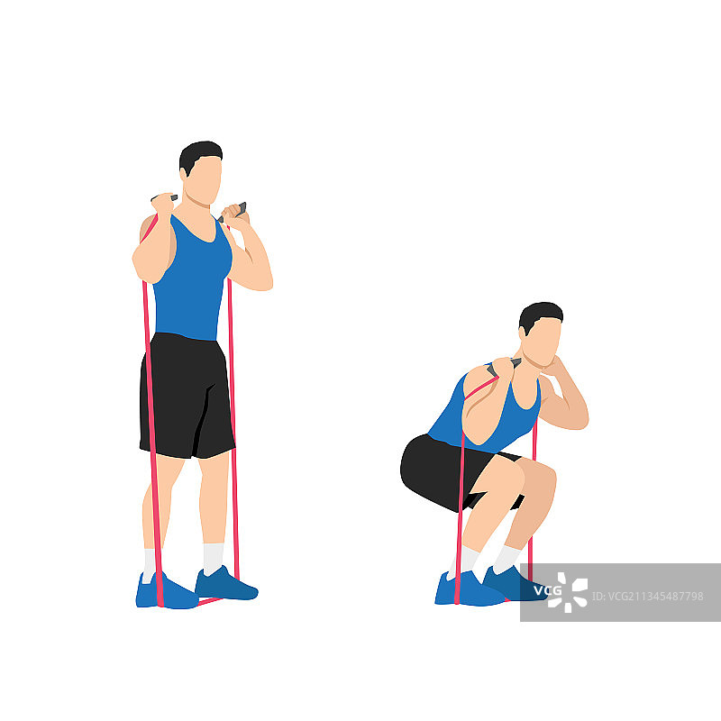 男人做阻力带深蹲练习图片素材
