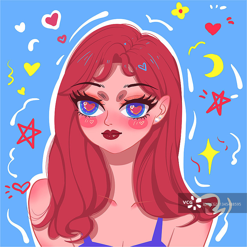红头发少女复古头像红发女郎图片素材