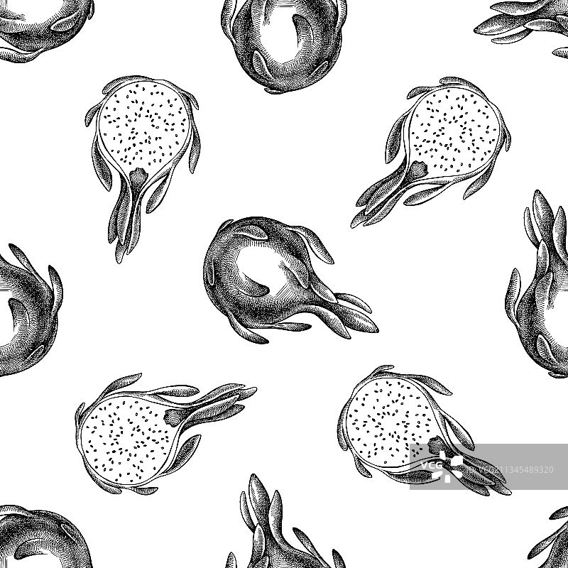 黑白火龙果无缝图案图片素材