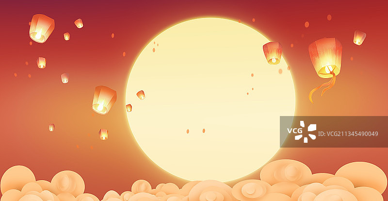 中秋节月圆孔明灯背景插画图片素材