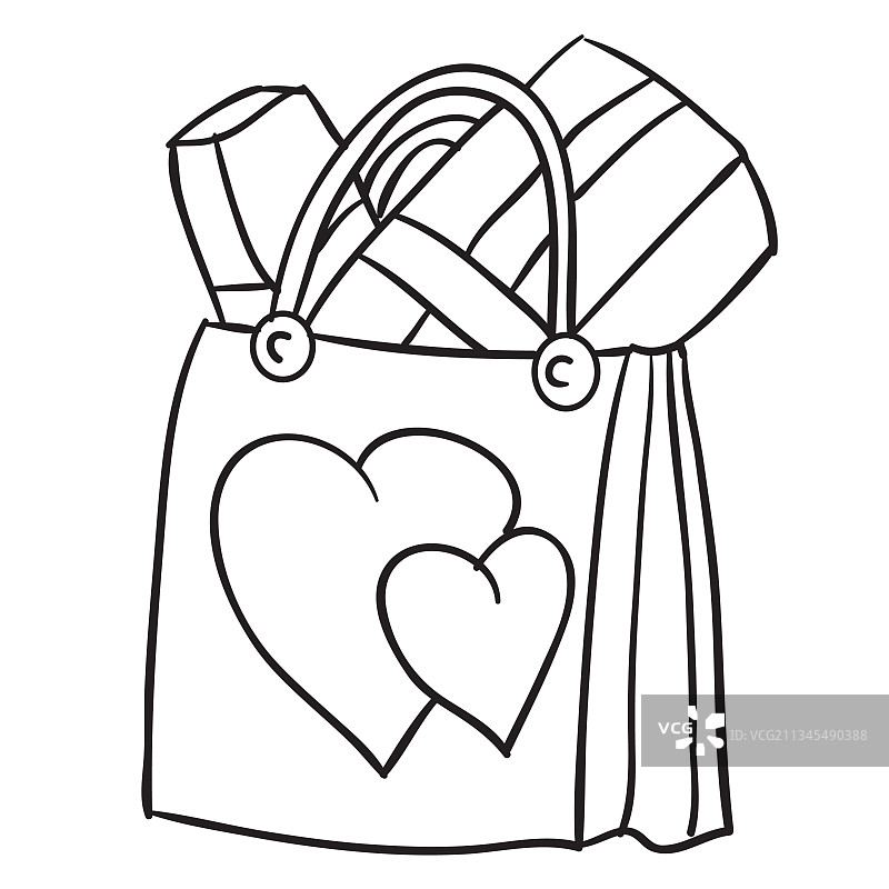 绘有爱心的纸袋素描图片素材