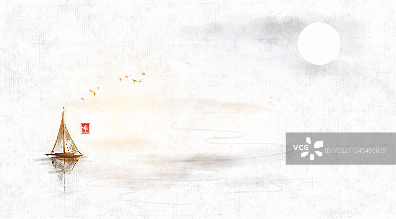 东方风格的渔船海景图片素材