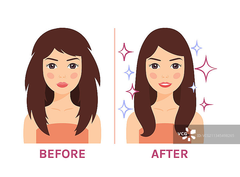 受损和完美发质的女人前后对比图片素材