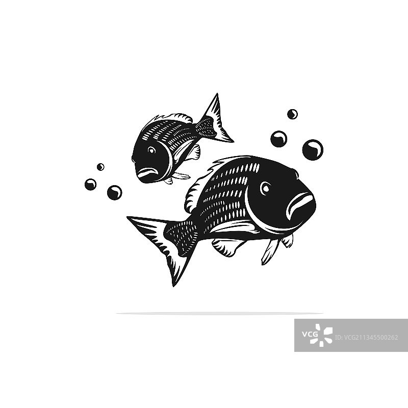 水中两尾红鲷鱼剪影logo图片素材