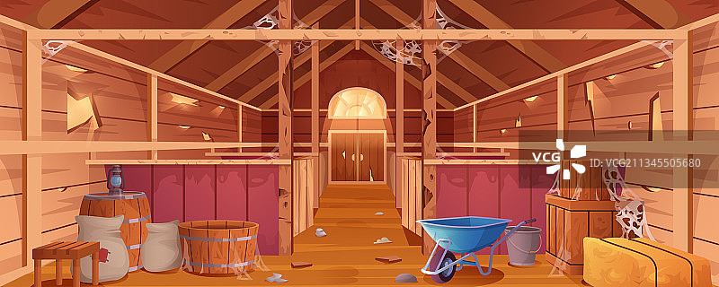 卡通废弃谷仓内景与蜘蛛网图片素材