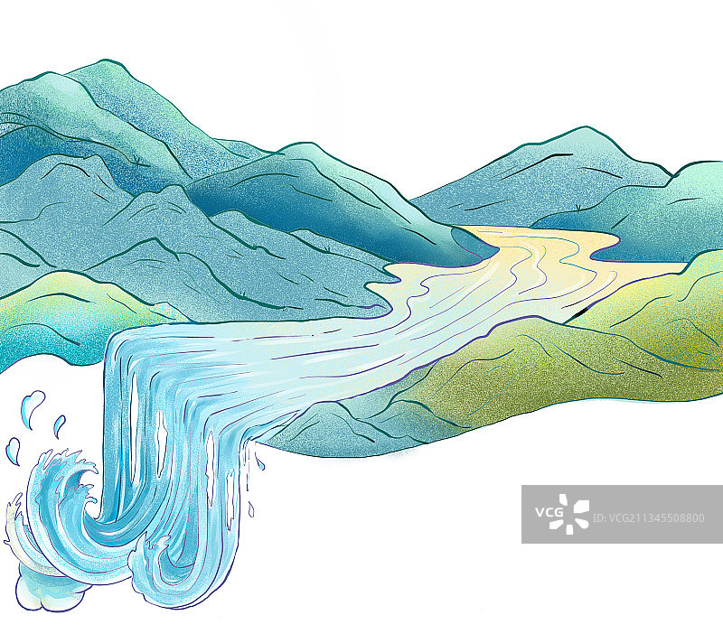 中国风山河插画元素图片素材