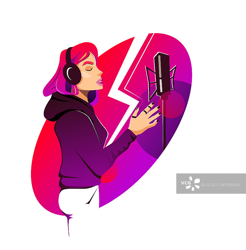 身穿运动衫的粉色头发女孩站立图片素材