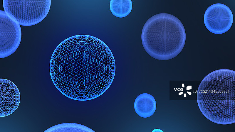 抽象科技蓝色分子球体物理3D背景图片素材
