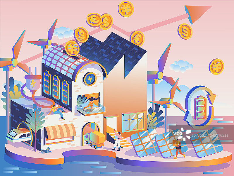 2.5D新能源岛图片素材