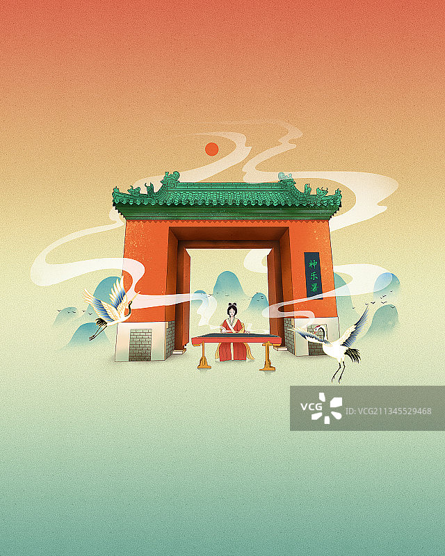 非物质文化遗产天坛神乐署仕女弹古琴图片素材