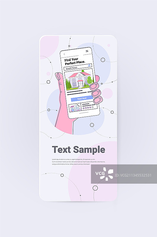 人手使用手机App搜索房屋图片素材