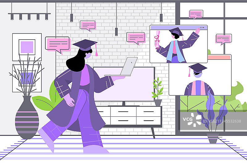 毕业学生视频通话讨论图片素材