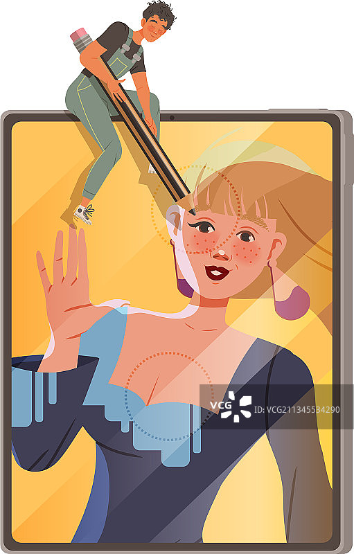 用铅笔修饰照片的男人图片素材