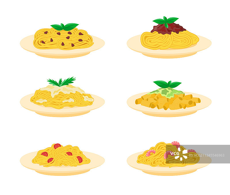 卡通彩色意面美食图标合集图片素材