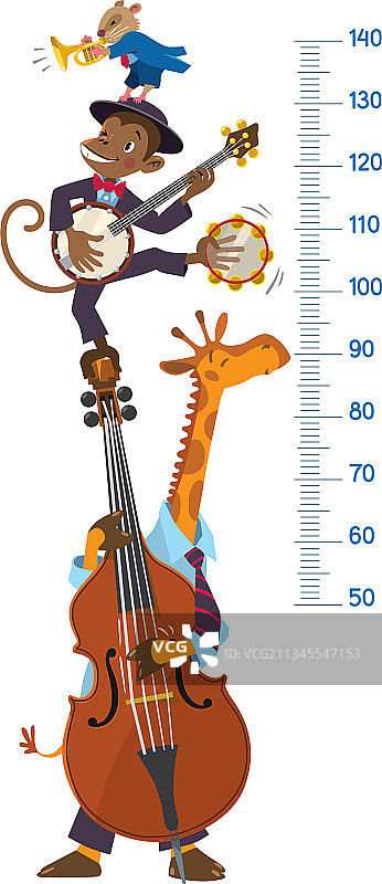 动物爵士乐队身高测量墙贴图片素材