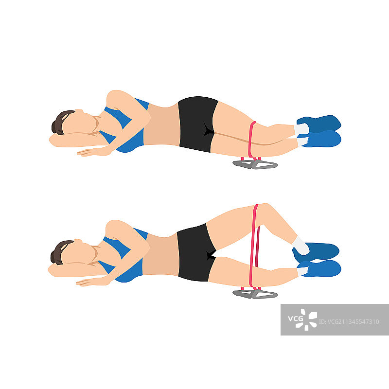 女人做阻力带蛤壳式运动图片素材