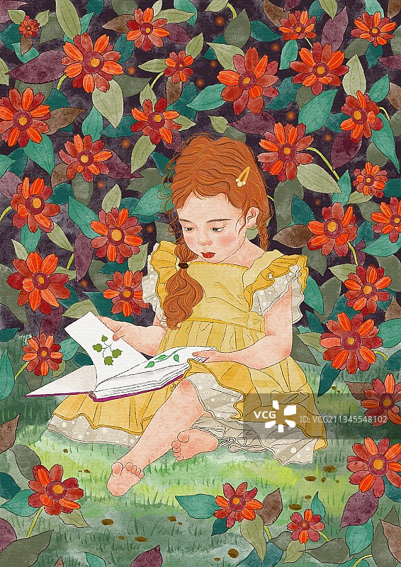 看书的小女孩图片素材