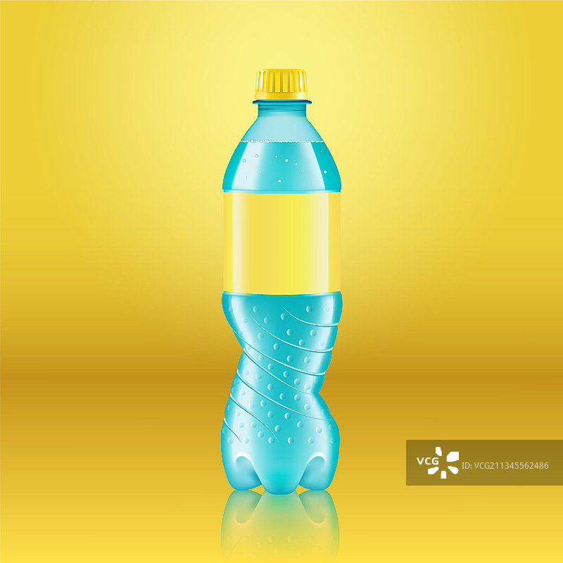 黄色逼真苏打柠檬水瓶样机图片素材